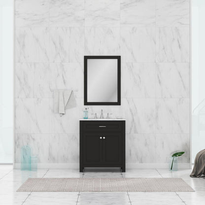 Alya Bath Norwalk 30" Single Espresso Freestanding Bathroom Vanity With Carrara Marble Top, Ceramic Sink and Wall Mounted Mirror - HE-101-30-E-CWMT + HE-101/102-30-E-M