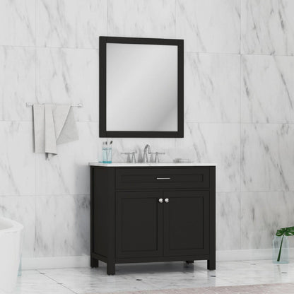 Alya Bath Norwalk 36" Single Espresso Freestanding  Bathroom Vanity With Carrara Marble Top, Ceramic Sink and Wall Mounted Mirror - HE-101-36-E-CWMT + HE-101/102-36-G-M