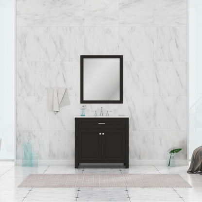Alya Bath Norwalk 36" Single Espresso Freestanding  Bathroom Vanity With Carrara Marble Top, Ceramic Sink and Wall Mounted Mirror - HE-101-36-E-CWMT + HE-101/102-36-G-M