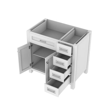 Alya Bath Norwalk  36" Single White Freestanding Bathroom Vanity with Drawer and Brushed Nickel Edge Handles - HE-101-36-DR-W