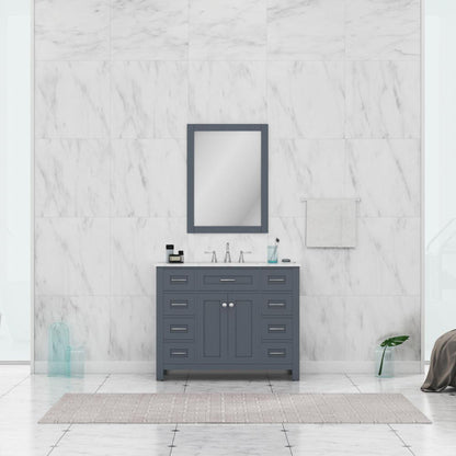 Alya Bath Norwalk 42" Single Gray Freestanding  Bathroom Vanity With Carrara Marble Top, Ceramic Sink and Wall Mounted Mirror