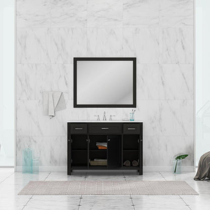 Alya Bath Norwalk 48" Single Espresso Freestanding  Bathroom Vanity With Carrara Marble Top, Ceramic Sink and Wall Mounted Mirror - HE-101-48-E-CWMT + HE-101/102-42-E-M