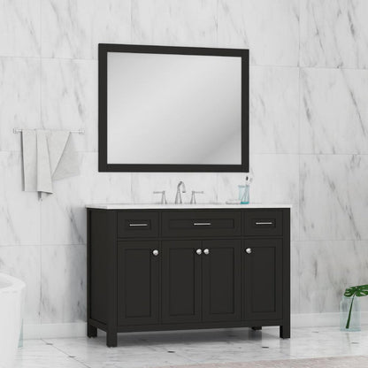 Alya Bath Norwalk 48" Single Espresso Freestanding  Bathroom Vanity With Carrara Marble Top, Ceramic Sink and Wall Mounted Mirror - HE-101-48-E-CWMT + HE-101/102-42-E-M
