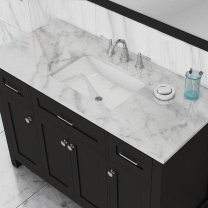 Alya Bath Norwalk 48" Single Espresso Freestanding  Bathroom Vanity With Carrara Marble Top, Ceramic Sink and Wall Mounted Mirror - HE-101-48-E-CWMT + HE-101/102-42-E-M