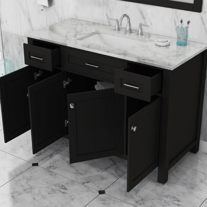 Alya Bath Norwalk 48" Single Espresso Freestanding  Bathroom Vanity With Carrara Marble Top, Ceramic Sink and Wall Mounted Mirror - HE-101-48-E-CWMT + HE-101/102-42-E-M