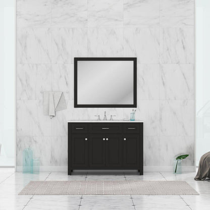 Alya Bath Norwalk 48" Single Espresso Freestanding  Bathroom Vanity With Carrara Marble Top, Ceramic Sink and Wall Mounted Mirror - HE-101-48-E-CWMT + HE-101/102-42-E-M