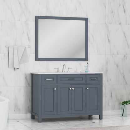 Alya Bath Norwalk 48" Single Gray Freestanding  Bathroom Vanity With Carrara Marble Top, Ceramic Sink and Wall Mounted Mirror - HE-101-48-G-CWMT + HE-101/102-42-G-M