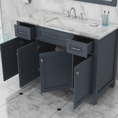 Alya Bath Norwalk 48" Single Gray Freestanding  Bathroom Vanity With Carrara Marble Top, Ceramic Sink and Wall Mounted Mirror - HE-101-48-G-CWMT + HE-101/102-42-G-M