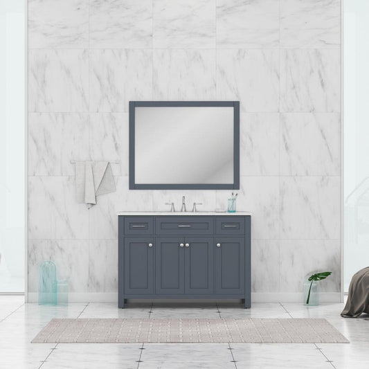 Alya Bath Norwalk 48" Single Gray Freestanding  Bathroom Vanity With Carrara Marble Top, Ceramic Sink and Wall Mounted Mirror - HE-101-48-G-CWMT + HE-101/102-42-G-M