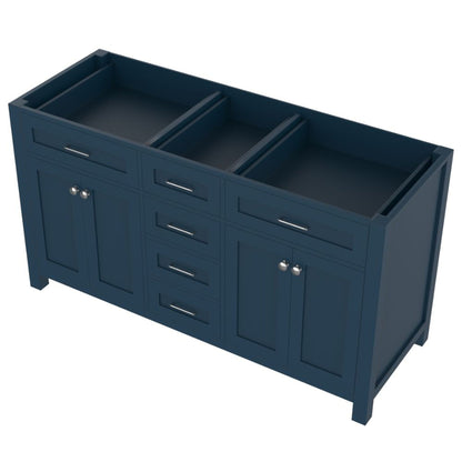 Alya Bath Norwalk 60" Double Blue Freestanding  Bathroom Vanity  With Brushed Nickel Edge Handles - HE-101-60D-B