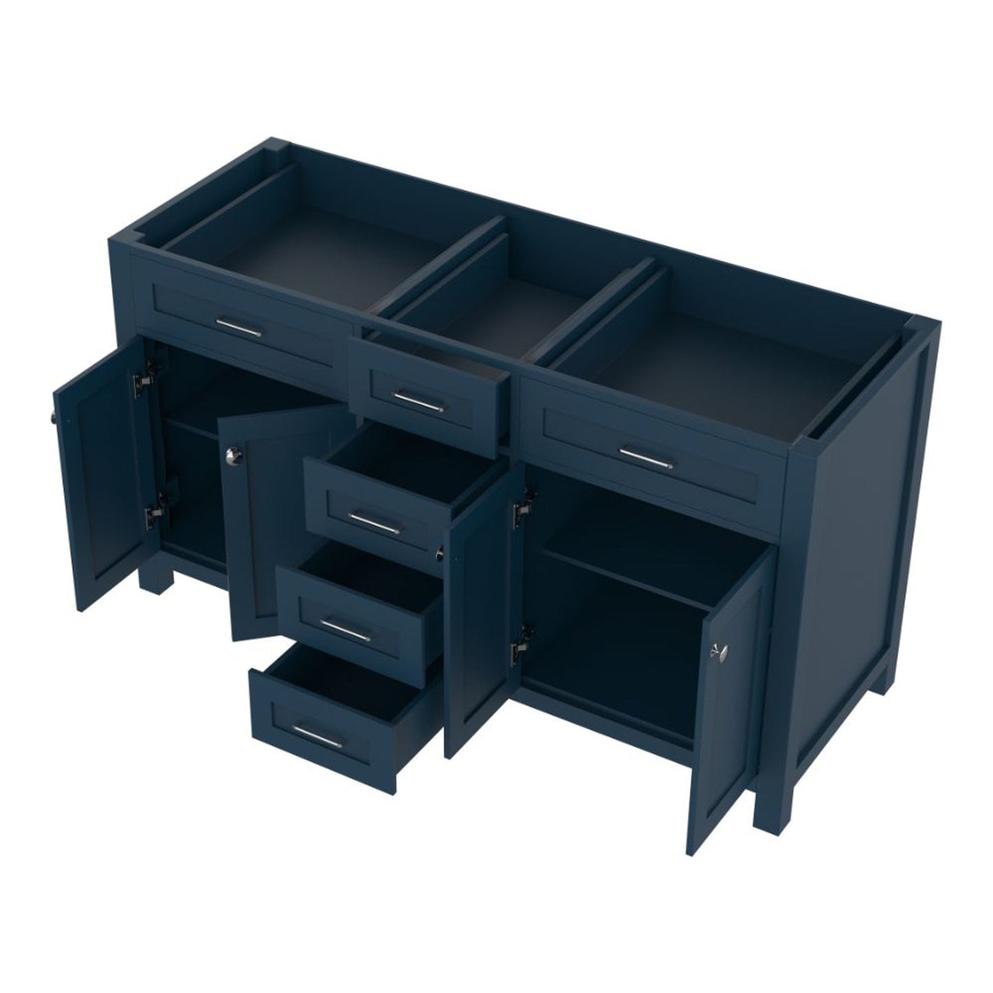 Alya Bath Norwalk 60" Double Blue Freestanding  Bathroom Vanity  With Brushed Nickel Edge Handles - HE-101-60D-B