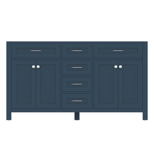 Alya Bath Norwalk 60" Double Blue Freestanding  Bathroom Vanity  With Brushed Nickel Edge Handles - HE-101-60D-B