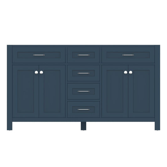 Alya Bath Norwalk 60" Double Blue Freestanding  Bathroom Vanity  With Brushed Nickel Edge Handles - HE-101-60D-B