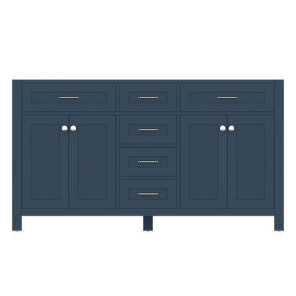 Alya Bath Norwalk 60" Double Blue Freestanding  Bathroom Vanity  With Brushed Nickel Edge Handles - HE-101-60D-B