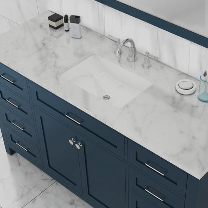 Alya Bath Norwalk 60" Single Blue Freestanding Bathroom Vanity With Carrara Marble Top, Ceramic Sink and Wall Mounted Mirror - HE-101-60S-B-CWMT