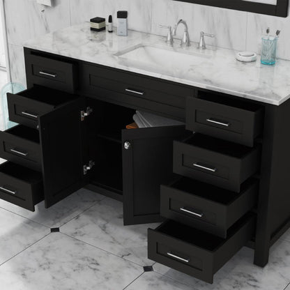 Alya Bath Norwalk 60" Single Espresso Freestanding  Bathroom Vanity With Carrara Marble Top, Ceramic Sink and Wall Mounted Mirror - HE-101-60S-E-CWMT + AT-48-M-B