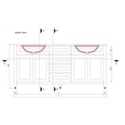 Alya Bath Norwalk 72" Double Gray Freestanding Bathroom Vanity With Carrara Marble Top, Ceramic Sink and Two Mirrors - HE-101-72D-G-CWMT + 2x HE-101/102-30-G-M