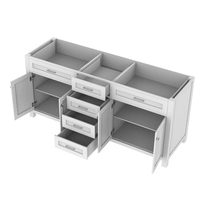Alya Bath Norwalk 72" Double White Freestanding Bathroom Vanity  With Brushed Nickel Edge Handles - HE-101-72D-W