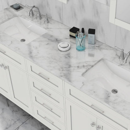 Alya Bath Norwalk 72" Double White Freestanding  Bathroom Vanity With Carrara Marble Top,  - HE-101-72D-W-CWMT + 2x HE-101/102-30-W-MCeramic Sink and Two Mirrors