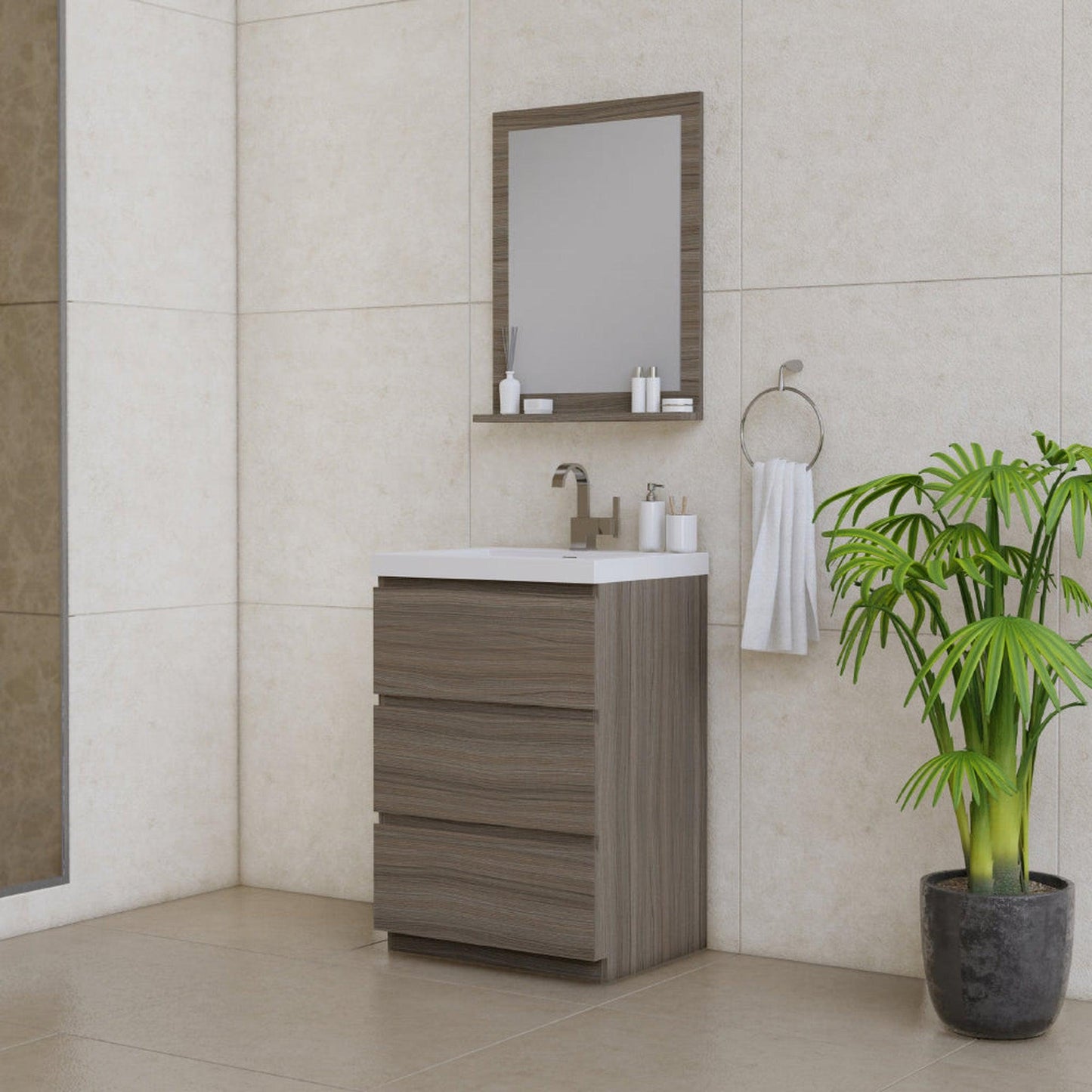 Alya Bath Paterno 24" Single Gray Modern Freestanding Bathroom Vanity With Acrylic Top and Integrated Sink - AB-MOA24-G