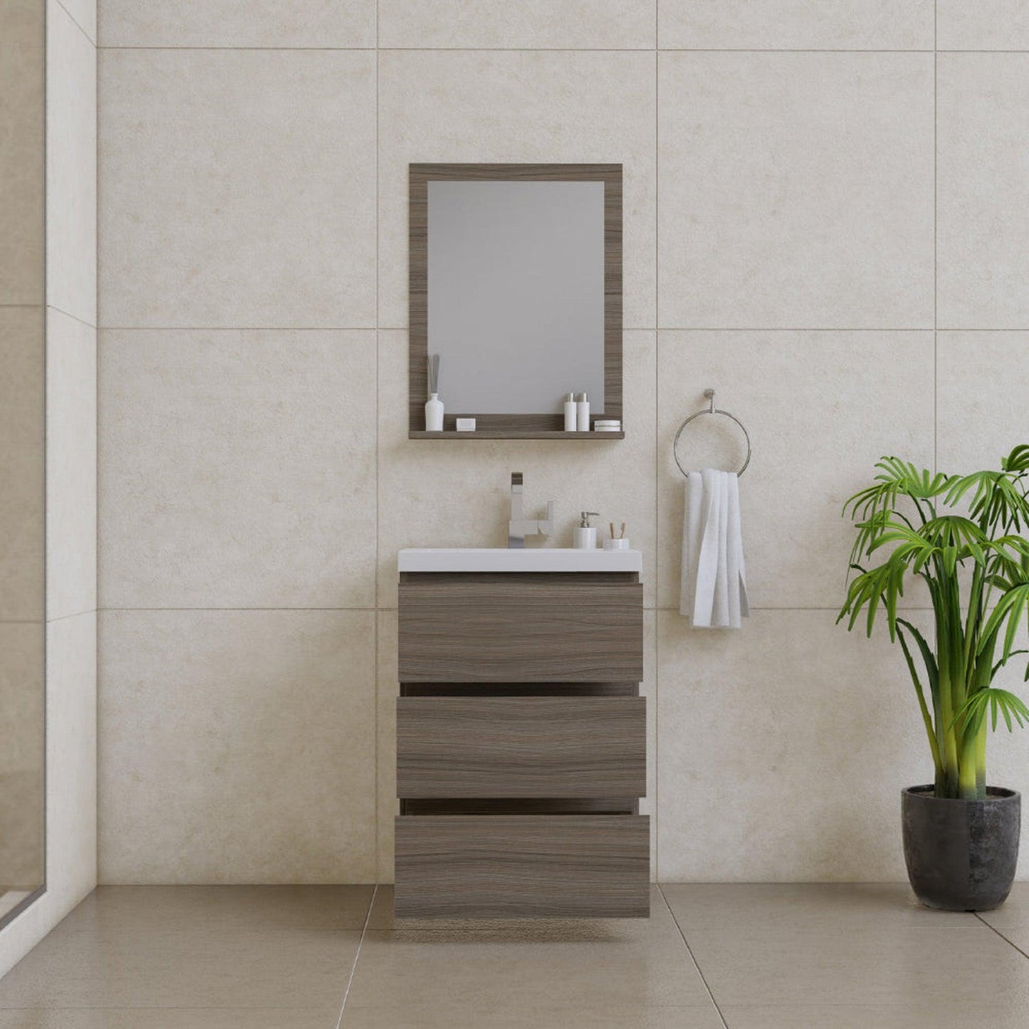 Alya Bath Paterno 24" Single Gray Modern Freestanding Bathroom Vanity With Acrylic Top and Integrated Sink - AB-MOA24-G