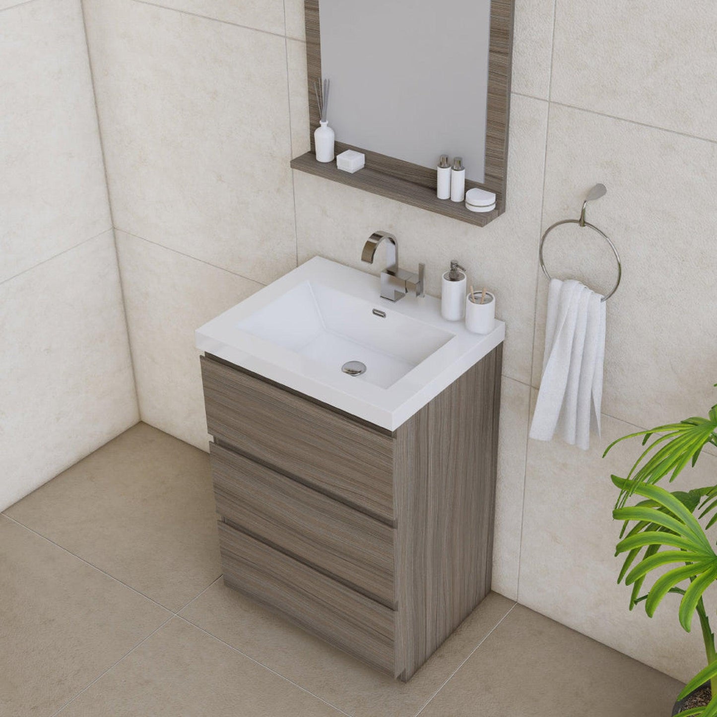 Alya Bath Paterno 24" Single Gray Modern Freestanding Bathroom Vanity With Acrylic Top and Integrated Sink - AB-MOA24-G