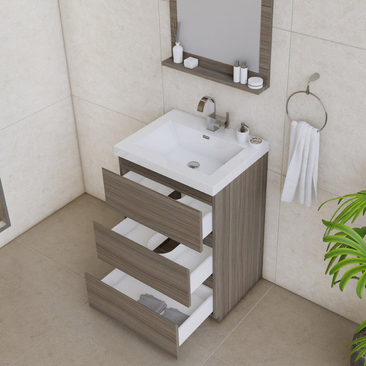 Alya Bath Paterno 24" Single Gray Modern Freestanding Bathroom Vanity With Acrylic Top and Integrated Sink - AB-MOA24-G