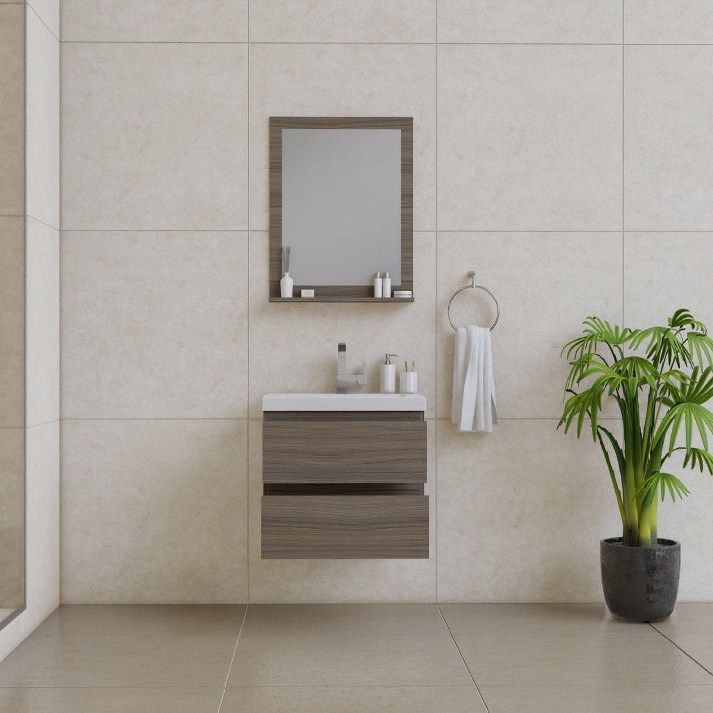 Alya Bath Paterno 24" Single Gray Modern Wall Mounted  Bathroom Vanity With Acrylic Top and Integrated Sink - AB-MOF24-G