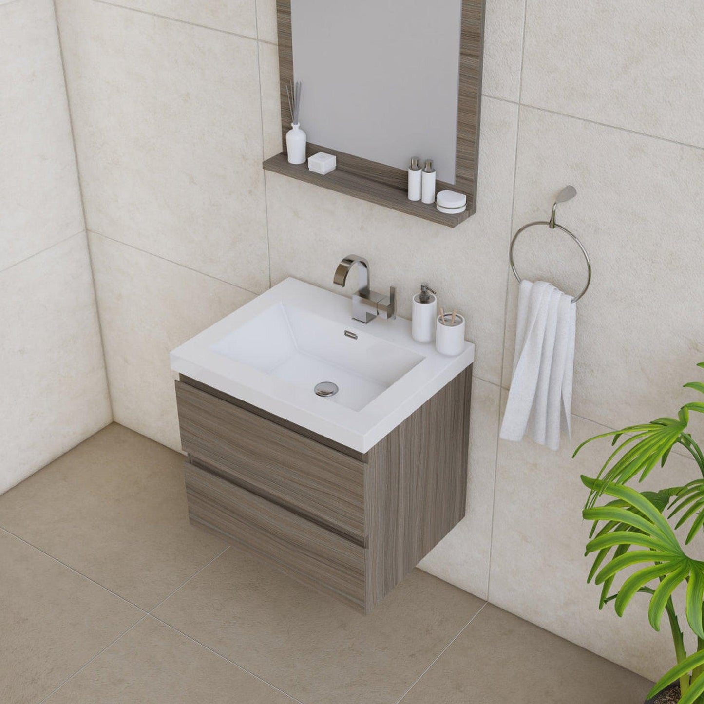 Alya Bath Paterno 24" Single Gray Modern Wall Mounted  Bathroom Vanity With Acrylic Top and Integrated Sink - AB-MOF24-G