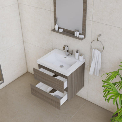Alya Bath Paterno 24" Single Gray Modern Wall Mounted  Bathroom Vanity With Acrylic Top and Integrated Sink - AB-MOF24-G