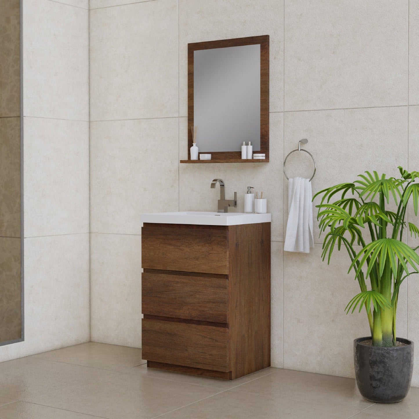 Alya Bath Paterno 24" Single Rosewood Modern Freestanding Bathroom Vanity With Acrylic Top and Integrated Sink - AB-MOA24-RW
