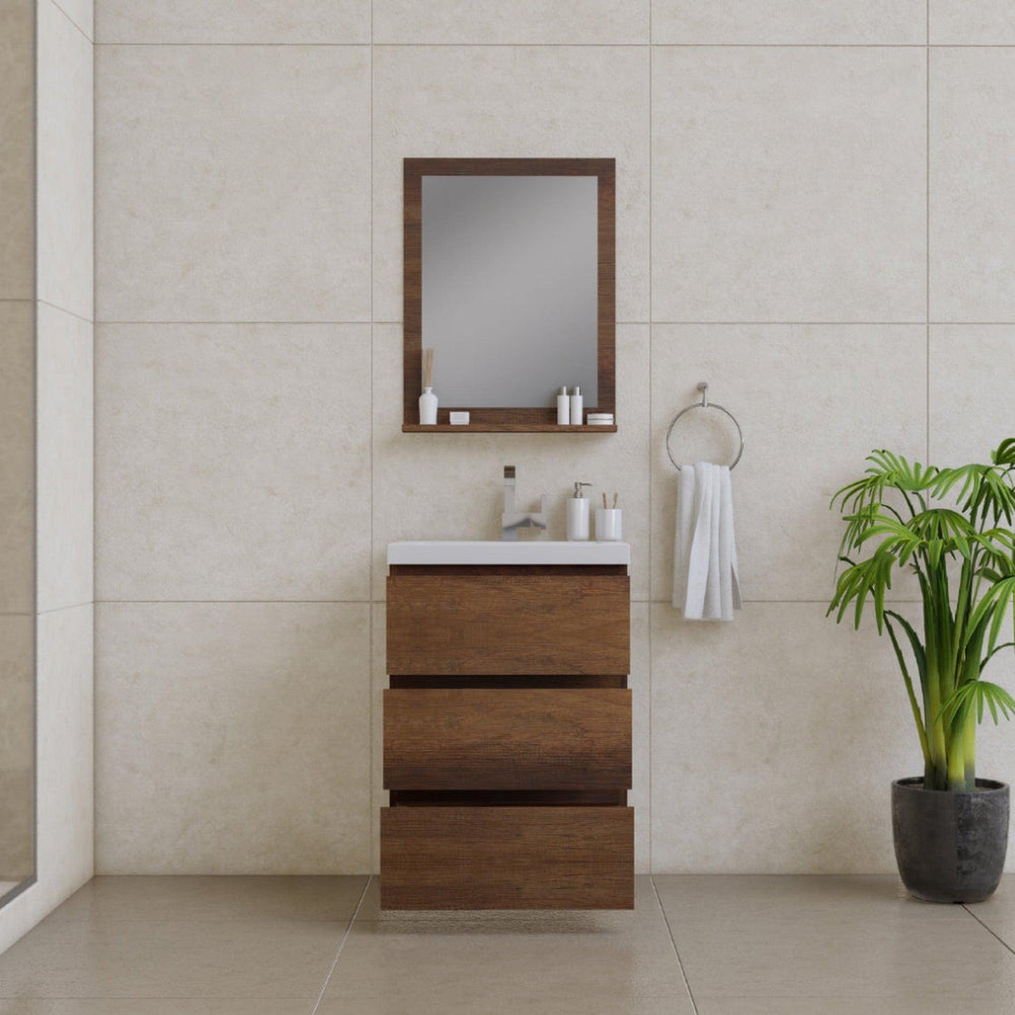 Alya Bath Paterno 24" Single Rosewood Modern Freestanding Bathroom Vanity With Acrylic Top and Integrated Sink - AB-MOA24-RW