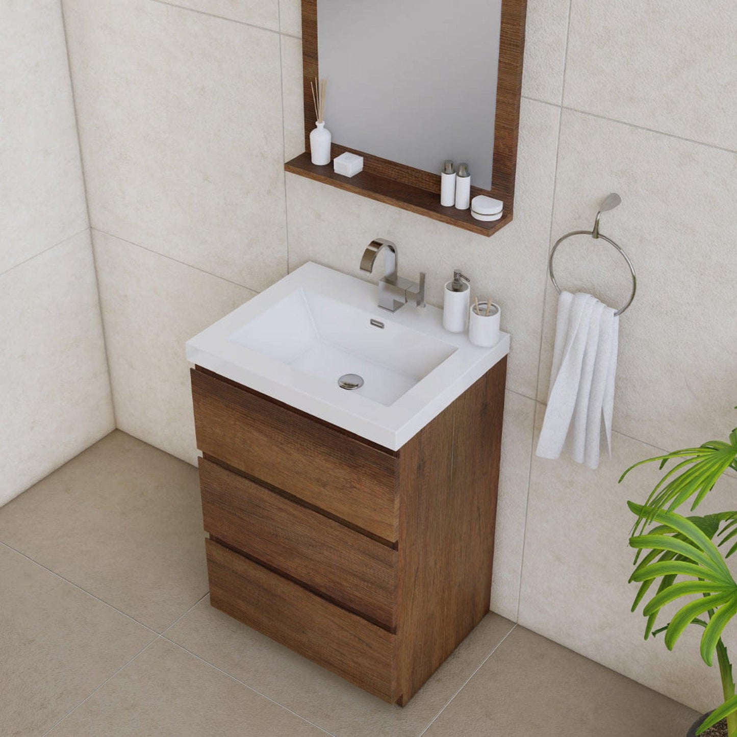 Alya Bath Paterno 24" Single Rosewood Modern Freestanding Bathroom Vanity With Acrylic Top and Integrated Sink - AB-MOA24-RW