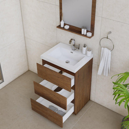 Alya Bath Paterno 24" Single Rosewood Modern Freestanding Bathroom Vanity With Acrylic Top and Integrated Sink - AB-MOA24-RW