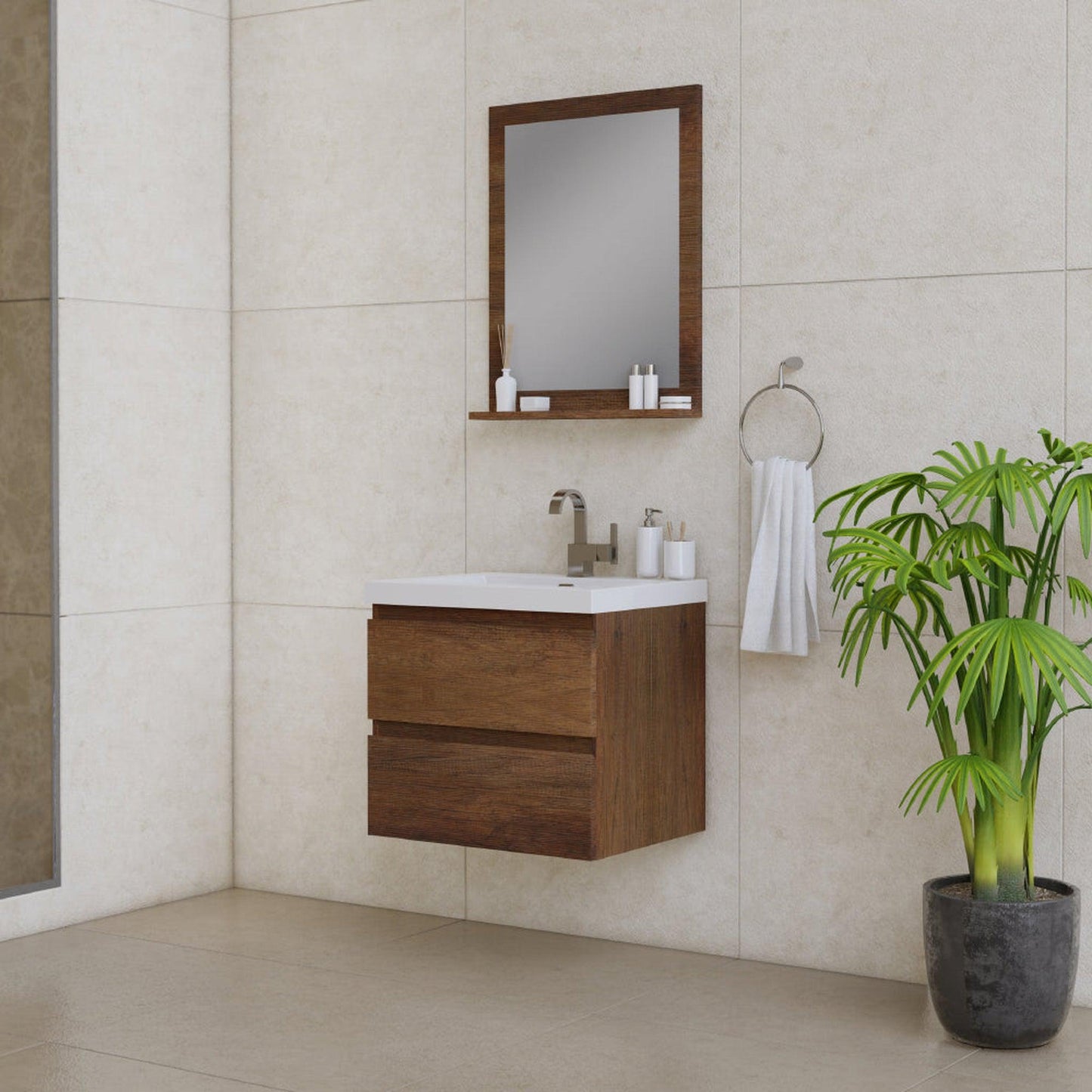 Alya Bath Paterno 24" Single Rosewood Modern Wall Mounted  Bathroom Vanity With Acrylic Top and Integrated Sink - AB-MOF24-RW