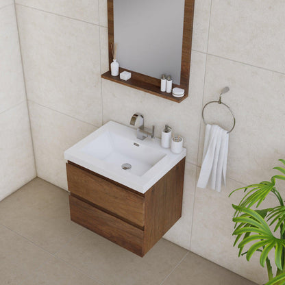Alya Bath Paterno 24" Single Rosewood Modern Wall Mounted  Bathroom Vanity With Acrylic Top and Integrated Sink - AB-MOF24-RW