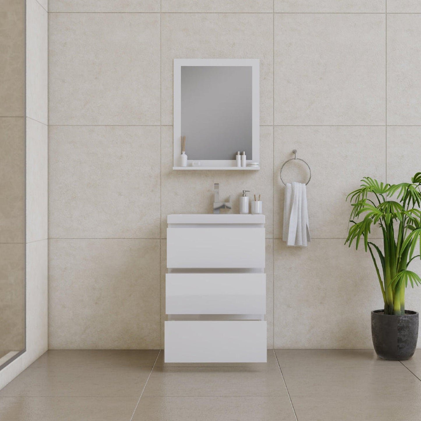 Alya Bath Paterno 24" Single White Modern Freestanding Bathroom Vanity With Acrylic Top and Integrated Sink - AB-MOA24-W