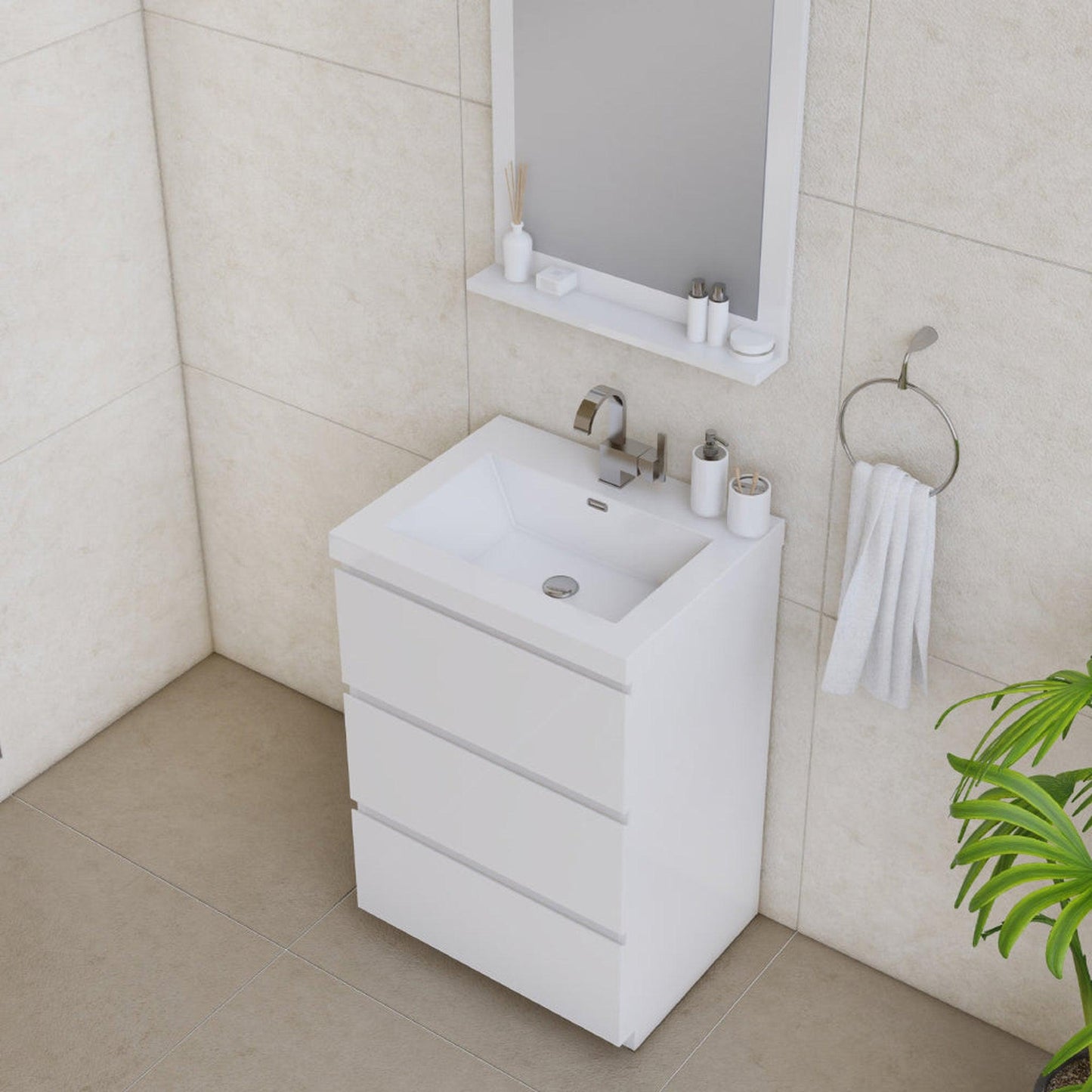 Alya Bath Paterno 24" Single White Modern Freestanding Bathroom Vanity With Acrylic Top and Integrated Sink - AB-MOA24-W