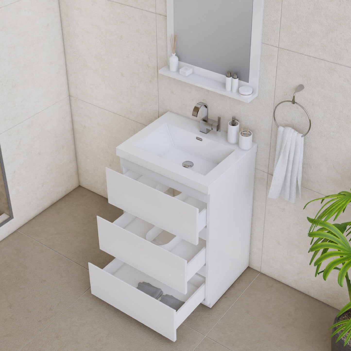 Alya Bath Paterno 24" Single White Modern Freestanding Bathroom Vanity With Acrylic Top and Integrated Sink - AB-MOA24-W