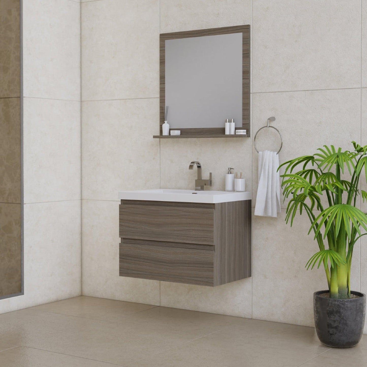 Alya Bath Paterno 30" Single Gray Wall Mounted  Bathroom Vanity With Acrylic Top and Integrated Sink - AB-MOF30-G