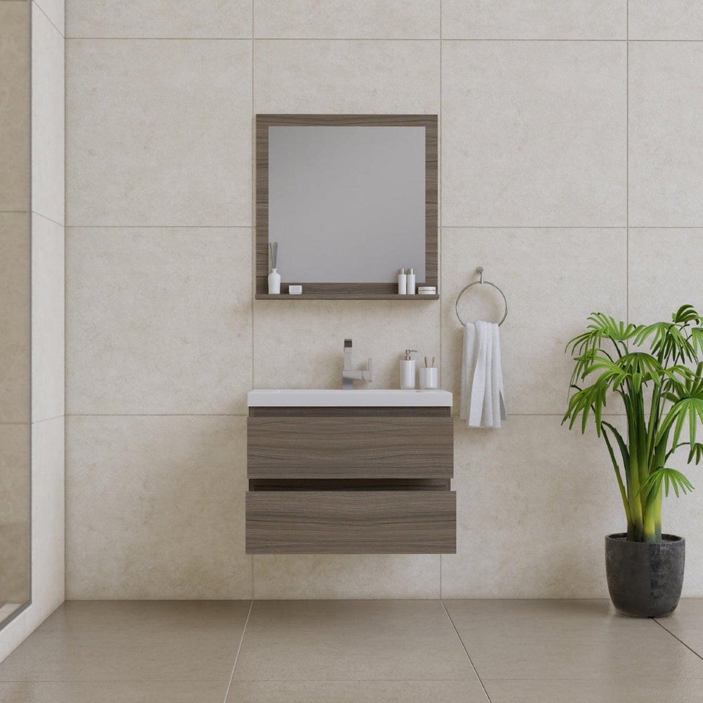 Alya Bath Paterno 30" Single Gray Wall Mounted  Bathroom Vanity With Acrylic Top and Integrated Sink - AB-MOF30-G