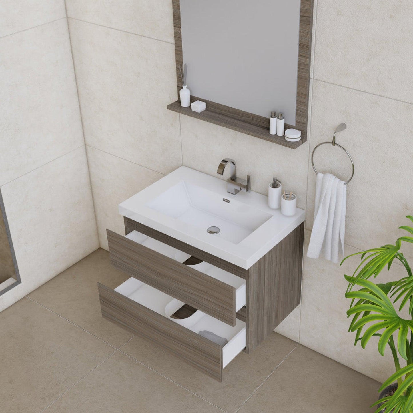 Alya Bath Paterno 30" Single Gray Wall Mounted  Bathroom Vanity With Acrylic Top and Integrated Sink - AB-MOF30-G