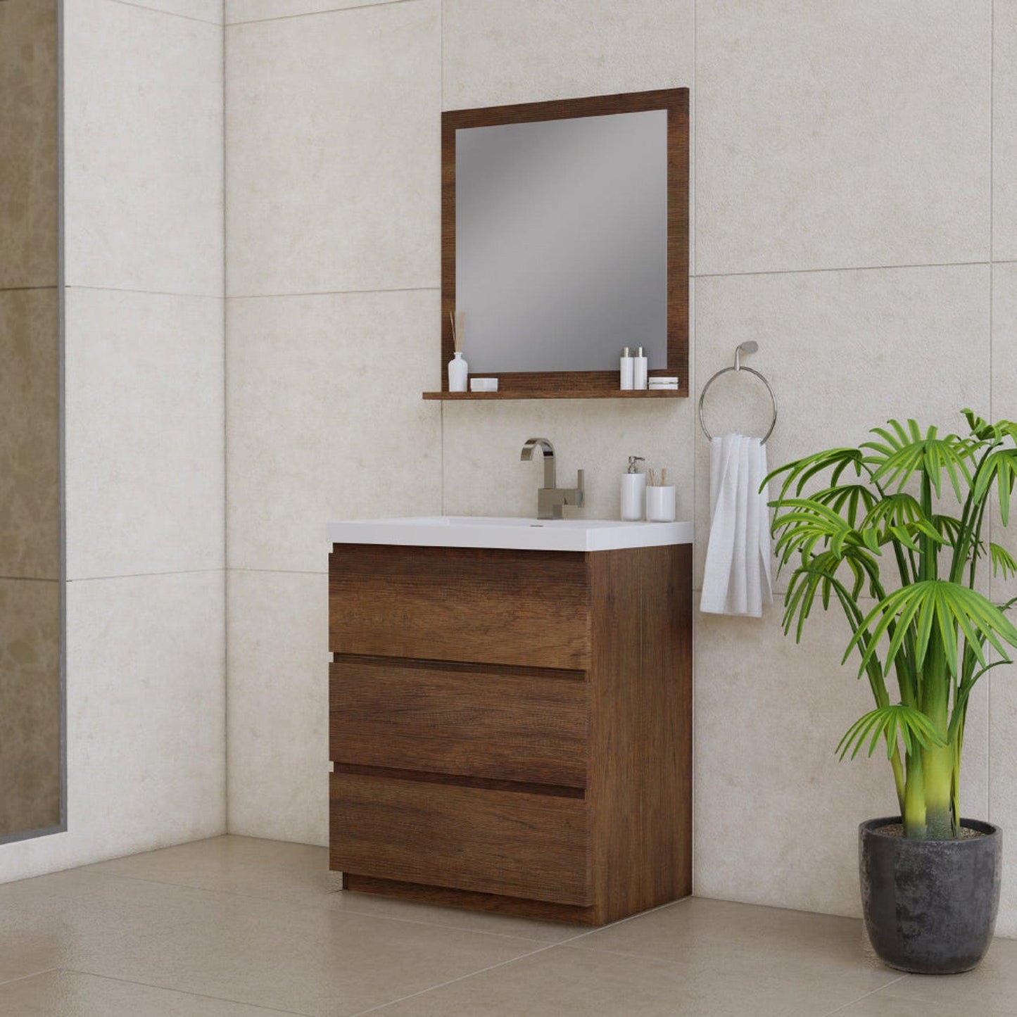 Alya Bath Paterno 30" Single Rosewood  Modern Freestanding  Bathroom Vanity With Acrylic Top and Integrated Sink - AB-MOA30-RW