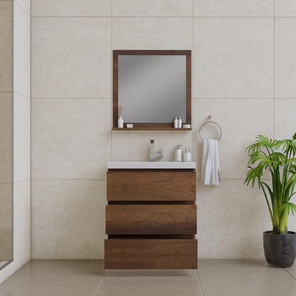 Alya Bath Paterno 30" Single Rosewood  Modern Freestanding  Bathroom Vanity With Acrylic Top and Integrated Sink - AB-MOA30-RW