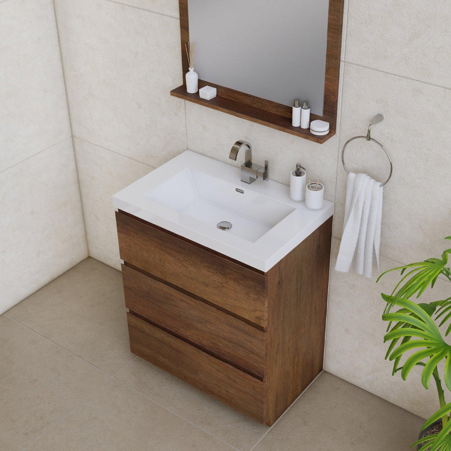 Alya Bath Paterno 30" Single Rosewood  Modern Freestanding  Bathroom Vanity With Acrylic Top and Integrated Sink - AB-MOA30-RW