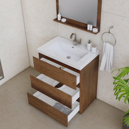 Alya Bath Paterno 30" Single Rosewood  Modern Freestanding  Bathroom Vanity With Acrylic Top and Integrated Sink - AB-MOA30-RW