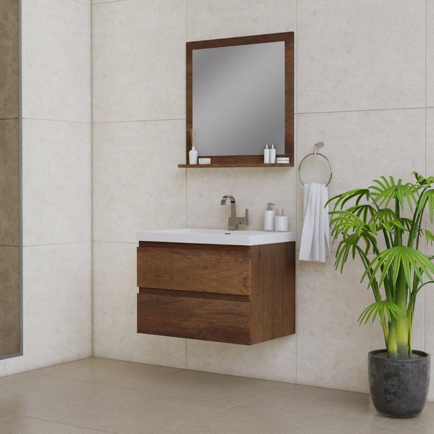 Alya Bath Paterno 30" Single Rosewood Modern Wall Mounted  Bathroom Vanity With Acrylic Top and Integrated Sink - AB-MOF30-RW