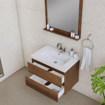 Alya Bath Paterno 30" Single Rosewood Modern Wall Mounted  Bathroom Vanity With Acrylic Top and Integrated Sink - AB-MOF30-RW