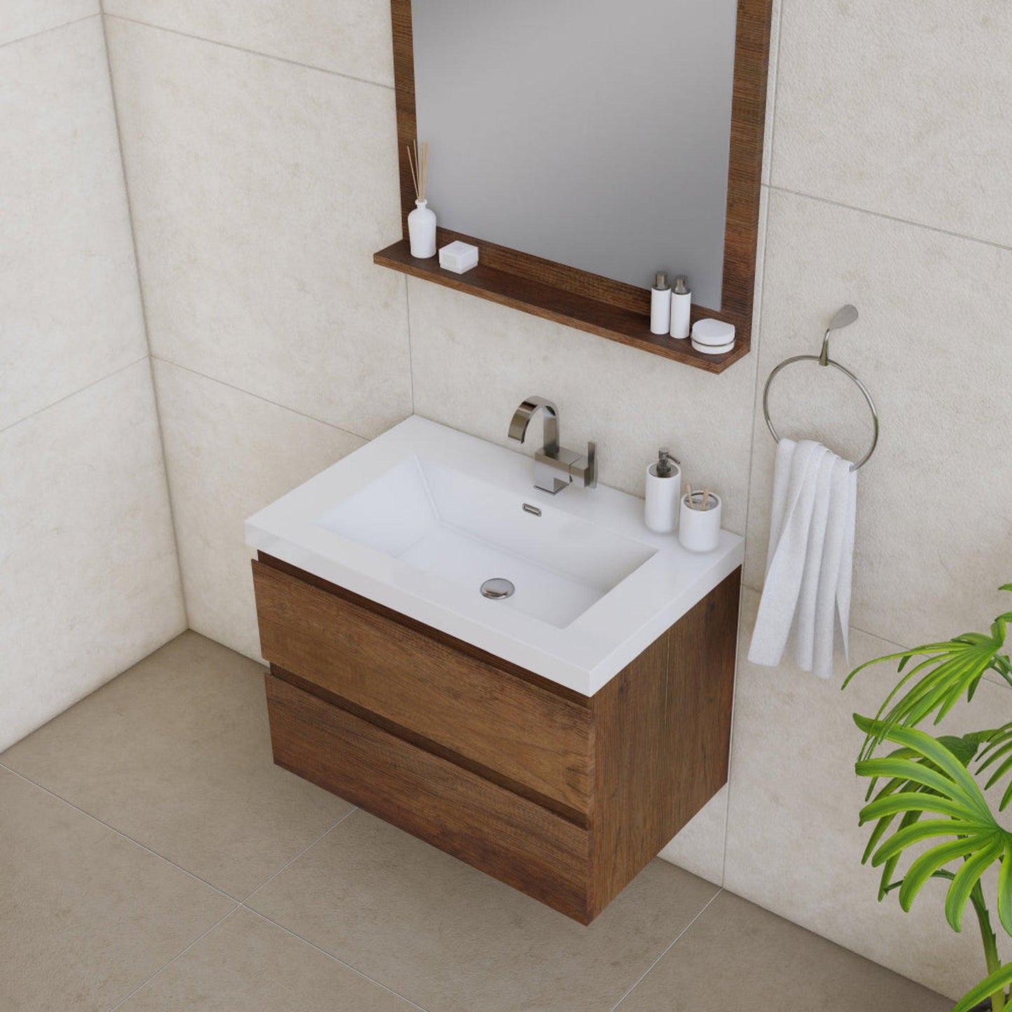 Alya Bath Paterno 30" Single Rosewood Modern Wall Mounted  Bathroom Vanity With Acrylic Top and Integrated Sink - AB-MOF30-RW