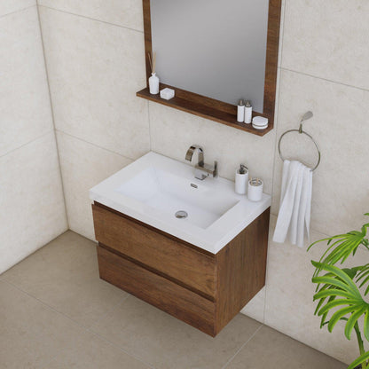 Alya Bath Paterno 30" Single Rosewood Modern Wall Mounted  Bathroom Vanity With Acrylic Top and Integrated Sink - AB-MOF30-RW